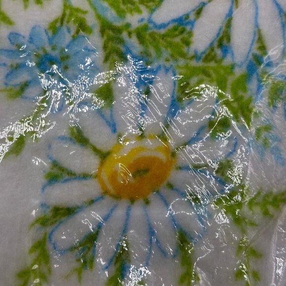 Vintage Full Sized Blanket Satin Style Trim Daisy Flowers Beacon USA Blue 1970s - Picture 6 of 10